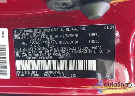 2021 Toyota Sienna Platinum из США, поврежденный, VIN 5TDERKECXMS016865